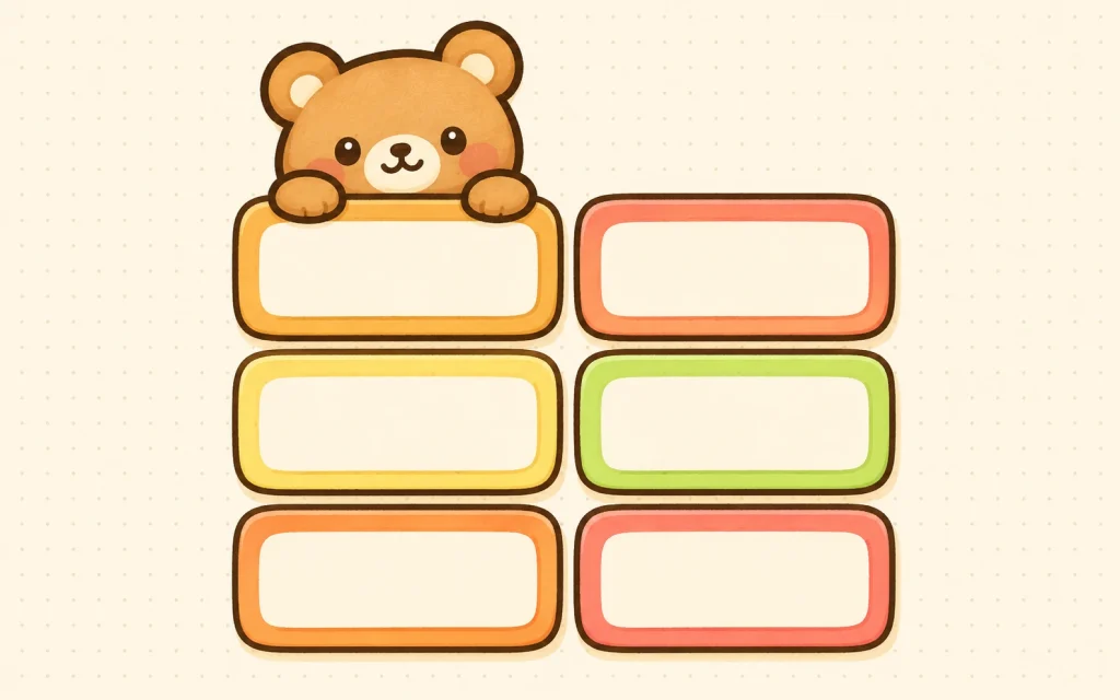 A bear peeking over six blank Twitch panels arranged in two columns