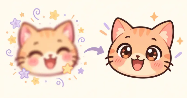 Blurry cat emote beside a crisp cat face with bold outlines, illustrating small-emote clarity.